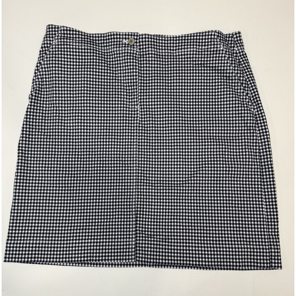 Talbots Navy Blue White Gingham Skirt Size 14 Stretch Cotton Blend Preppy Resort